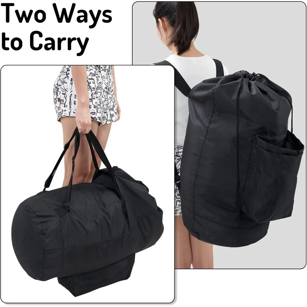 حقيبة ظهر غسيل، حقيبة غسيل ملابس متسخة للسفر مع أشرطة كتف لغرفة النوم الجامعية (أسود) #6