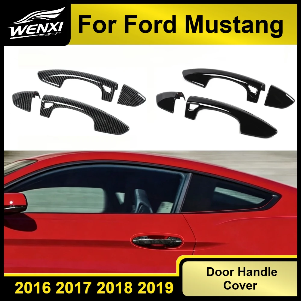 Couvercle de poignée de porte décoratif pour Ford Mustang 2016 2017 2018 2019, garniture de poignée de porte en Fiber de carbone ABS, accessoires extérieurs