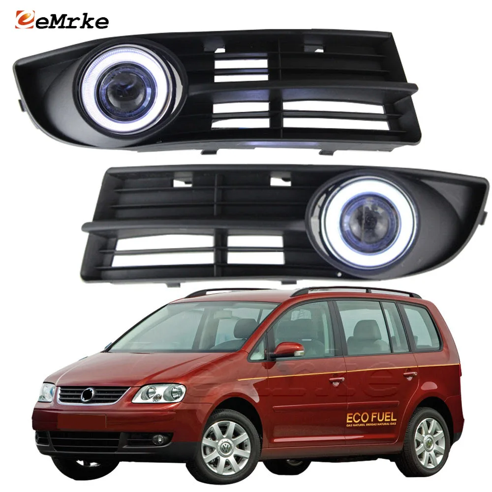 

eeMrke Fog Lamp For Volkswagen Touran I 1T 2003 2004 2005 2006 LED Angel Eye DRL Daytime Running Lights Halogen Bulbs H11 55W