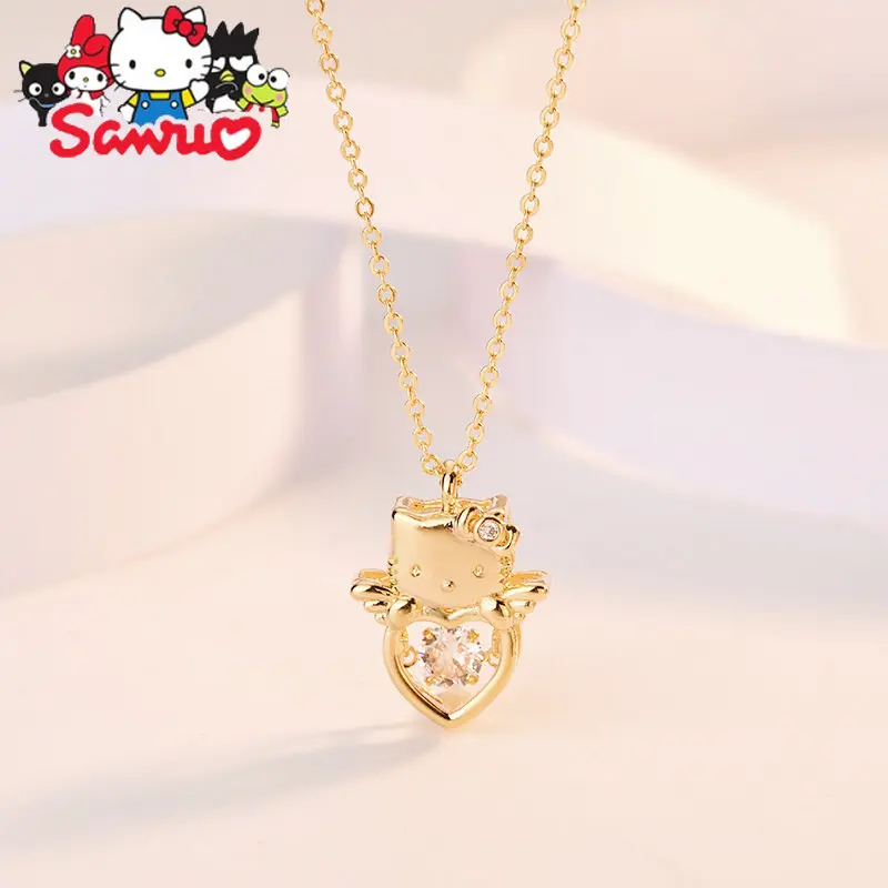 Sanrio Hello Kitty New Cute Angel KT Cat Smart Pendant Necklace Women's Versatile Niche Design Sense Collarbone Chain Gift Women