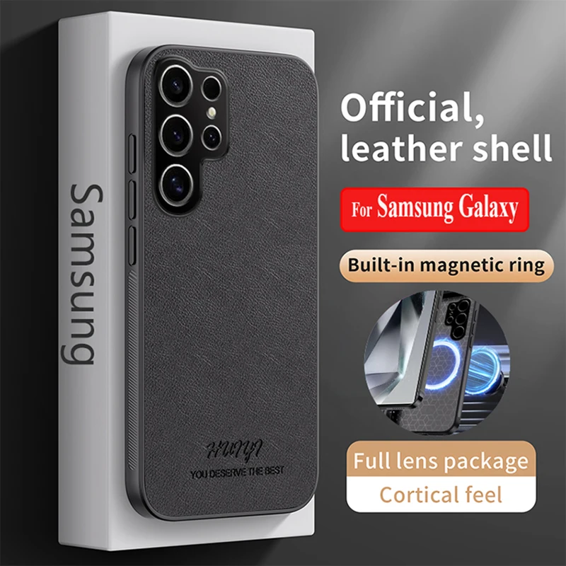 Litschi Textur Leder Soft Case für Galaxy S26 S25 S24 S23 S22 S21 Ultra Plus S25FE S24FE S23FE S25EDGE S21FE Silikonhülle