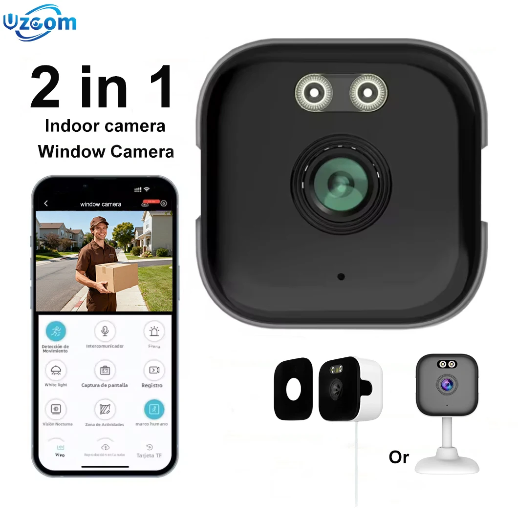 Uzoom 3MP 2in1 Window Camera Indoor Mini Camera 2.4/5GHz Wi-Fi Dual Band Full-Color Night Vision Through Window Mini Camera
