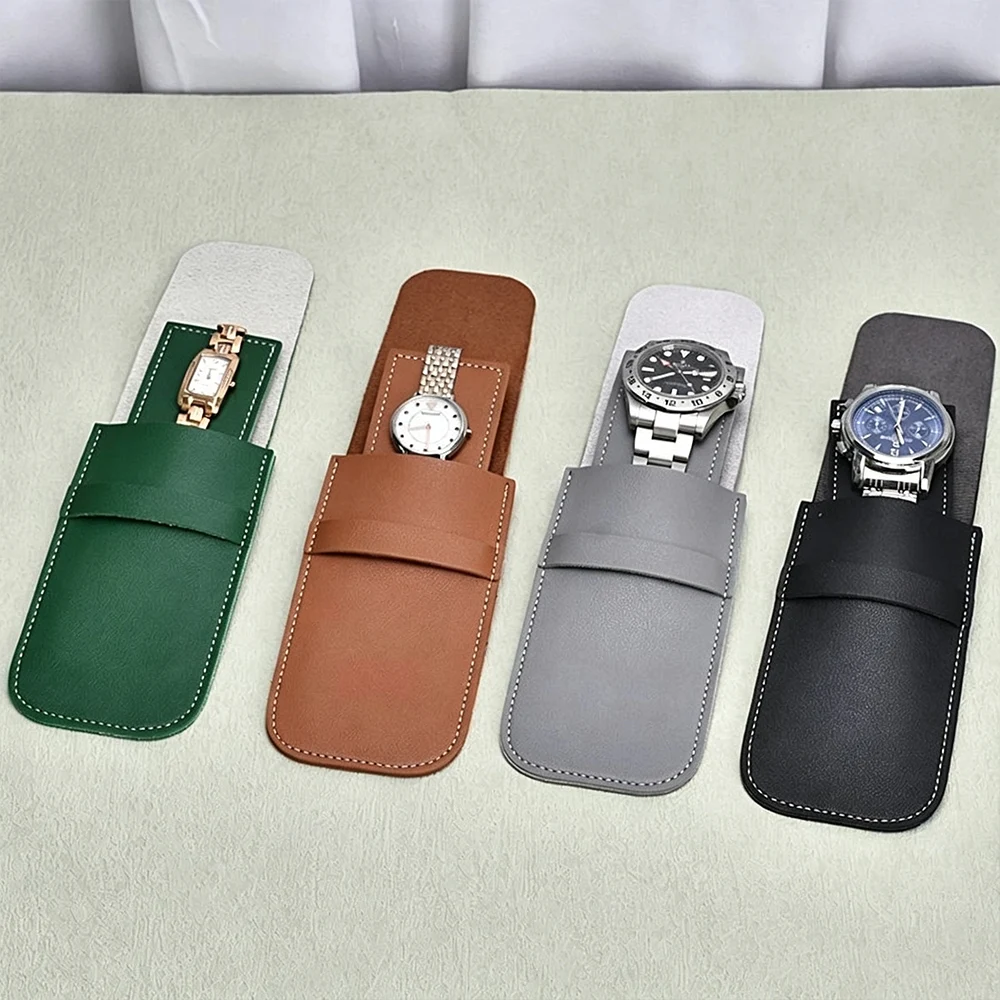 Watch PU Pouch with Fiber Liner Anti-Dust&Friction Flip Cover Travel Storage Bag Lid Organizer Mechanical Wristwatch Gift Case