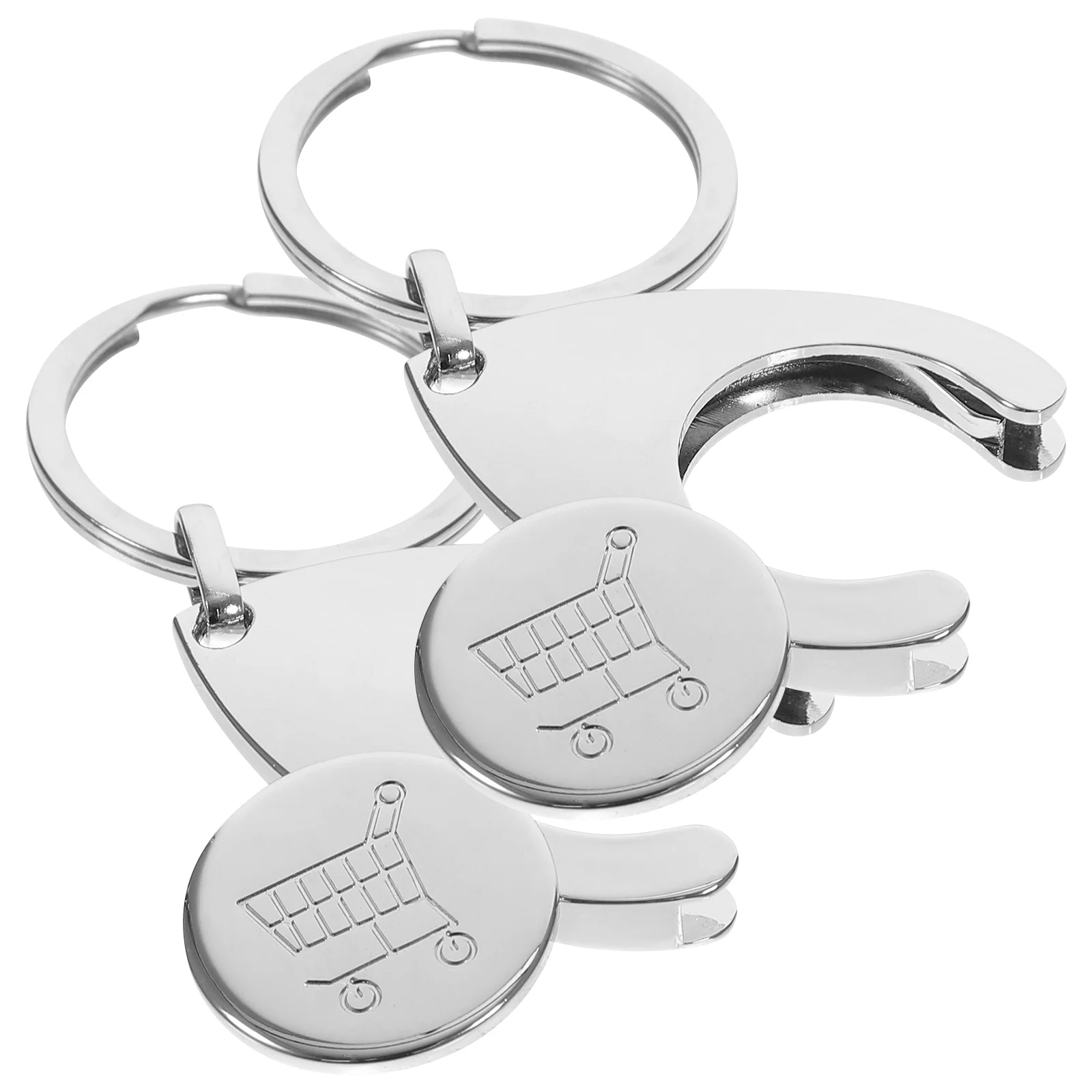 2 Pcs Cart Token Shopping Trolley Coin Keyring Keychain Necklace Holder Charm Bracket Pendant Metal Ornament Decor