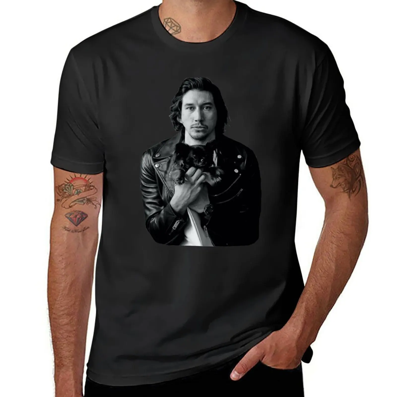 

Adam Driver with dog T-Shirt graphics plus sizes mens clothes