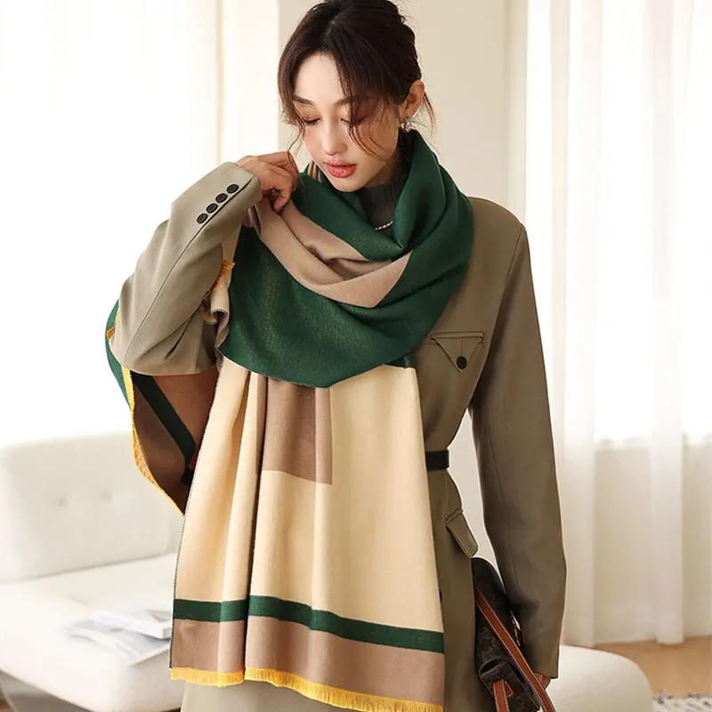 Moda de lujo bufanda de Cachemira de invierno diseño de mujeres manta de Pashmina cálida bufandas de caballo chal femenino wraps grueso Foulard