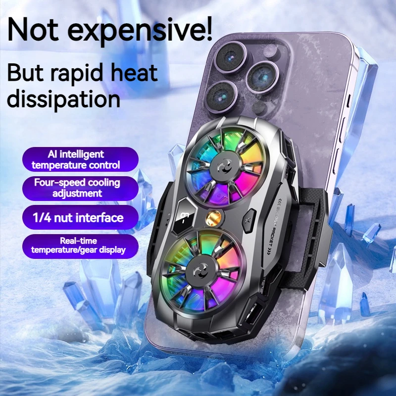 K19 Semiconductor Phone Cooler Radiator with Dual-Core Digital Temperature Display Efficient Cooling Solution for Game Heavy Use