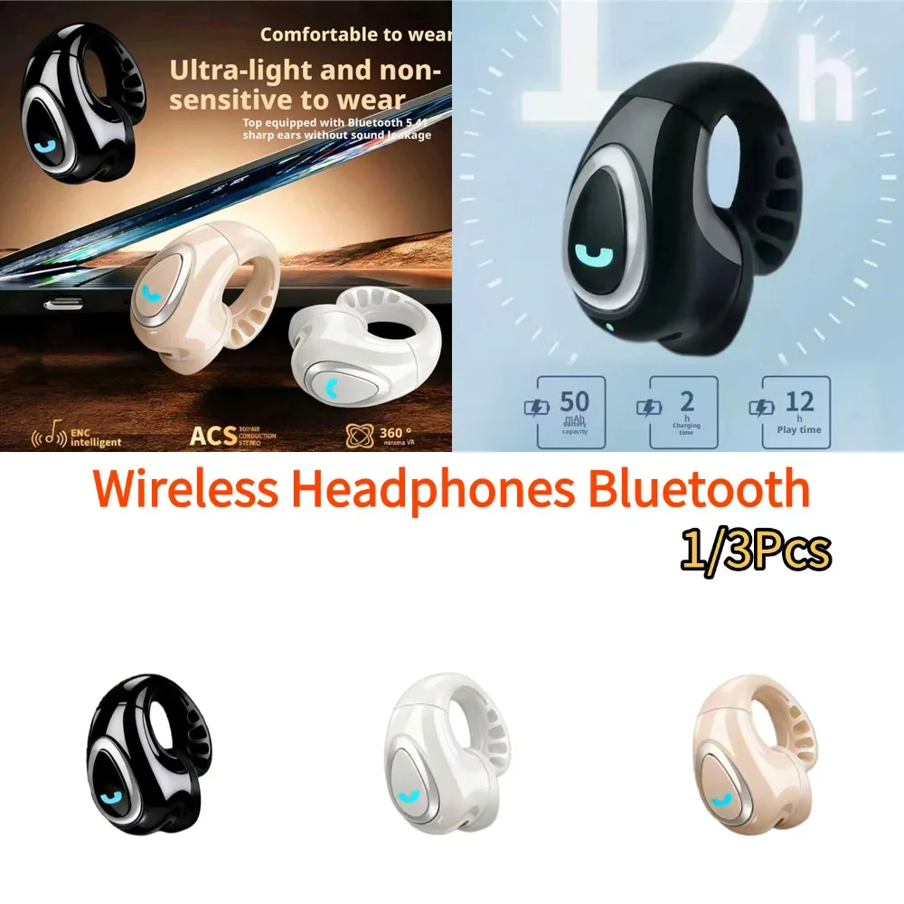 Bluetooth Wireless Ear-clip Single Headphone Open-Ear Air Conduction Earbuds Clip-On Single Headset HIFI Stereo Sound Earphone