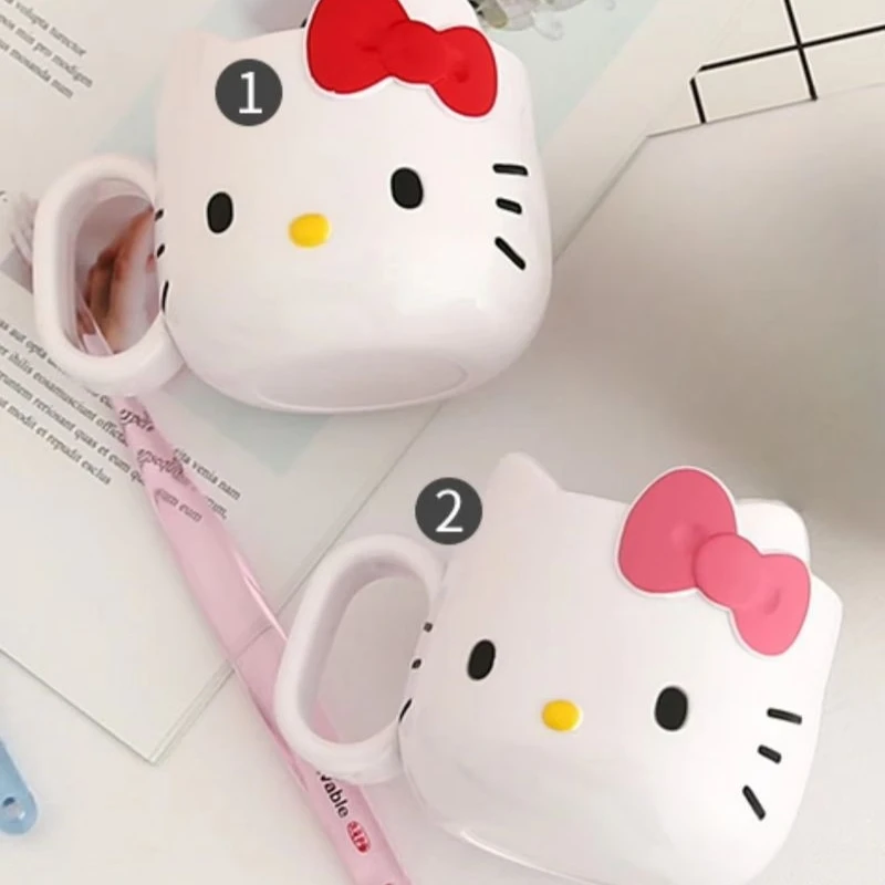 Taza de plástico Hello Kitty, taza de café con cepillo de dientes multifuncional, duradera y Adorable, diseño bonito, taza de café para exteriores, 1/2 Uds.