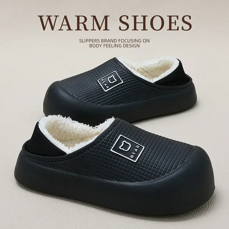 

Winter Cute Solid Color Women's Home Cotton Shoes Bear Print Warm Casual Non-Slip Full Cotton Shoes Suitable for Home and Outdoor Use