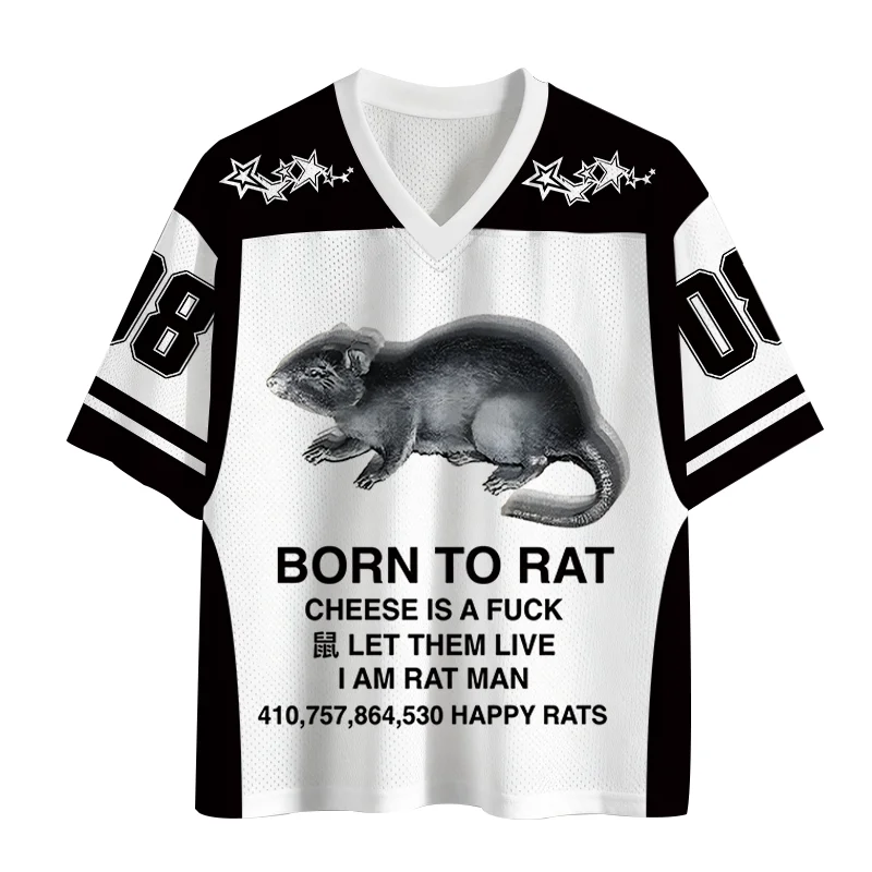 2026 Hotsale Cat Rat Horse Meme Mesh Football Jersey Bundle, 4 Styles V-Neck Graphic Tee Y2K Unisex Streetwear Short Sleeve Top