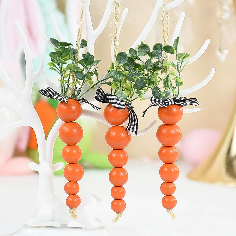 

3Pcs Easter Fake Carrot Ornaments Wooden Carrot Bead String Easter Hanging Pendants for Spring Easter Party Decorations Supplies