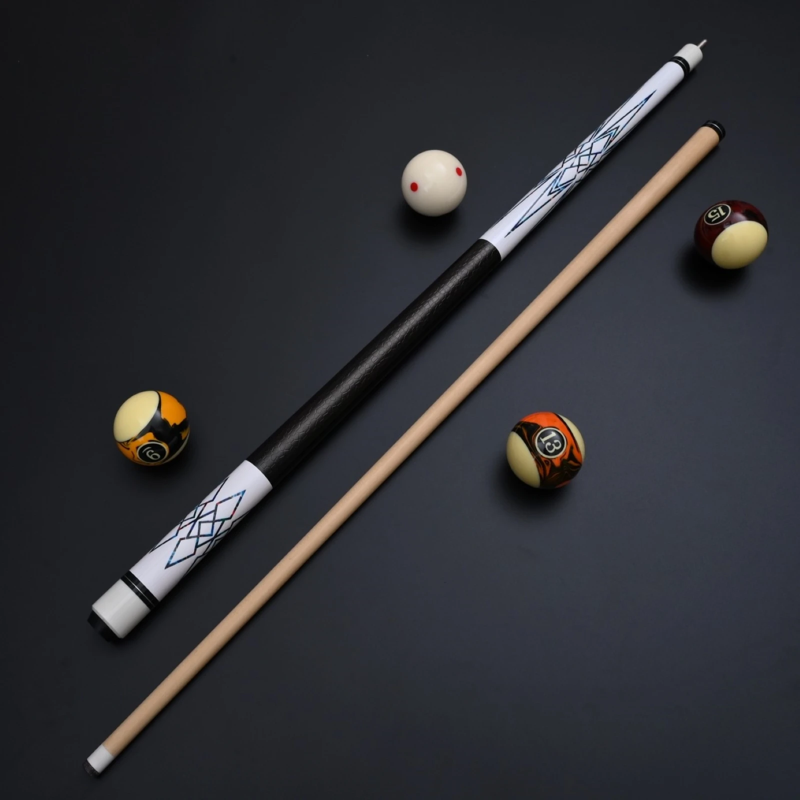 Taco de billar de madera de arce de alta calidad de 13 mm con patrón colorido y aspecto distintivo para billar americano de 9 bolas y carambola