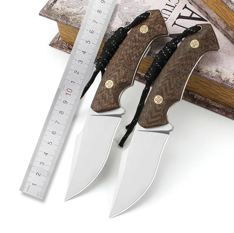 

D2 Steel Outdoor Camping Fixed Knife Tactical Survival Self Defense Hand Tools Linen handle Hunting Knives With Scabbard