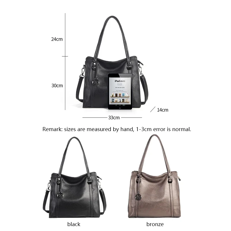 Women\'s Bag Female Large Tote Lady Soft Cowhide Genuine Leather Handbag Girls Underarm Shoulder Bag Cross-body Messenger Bronze