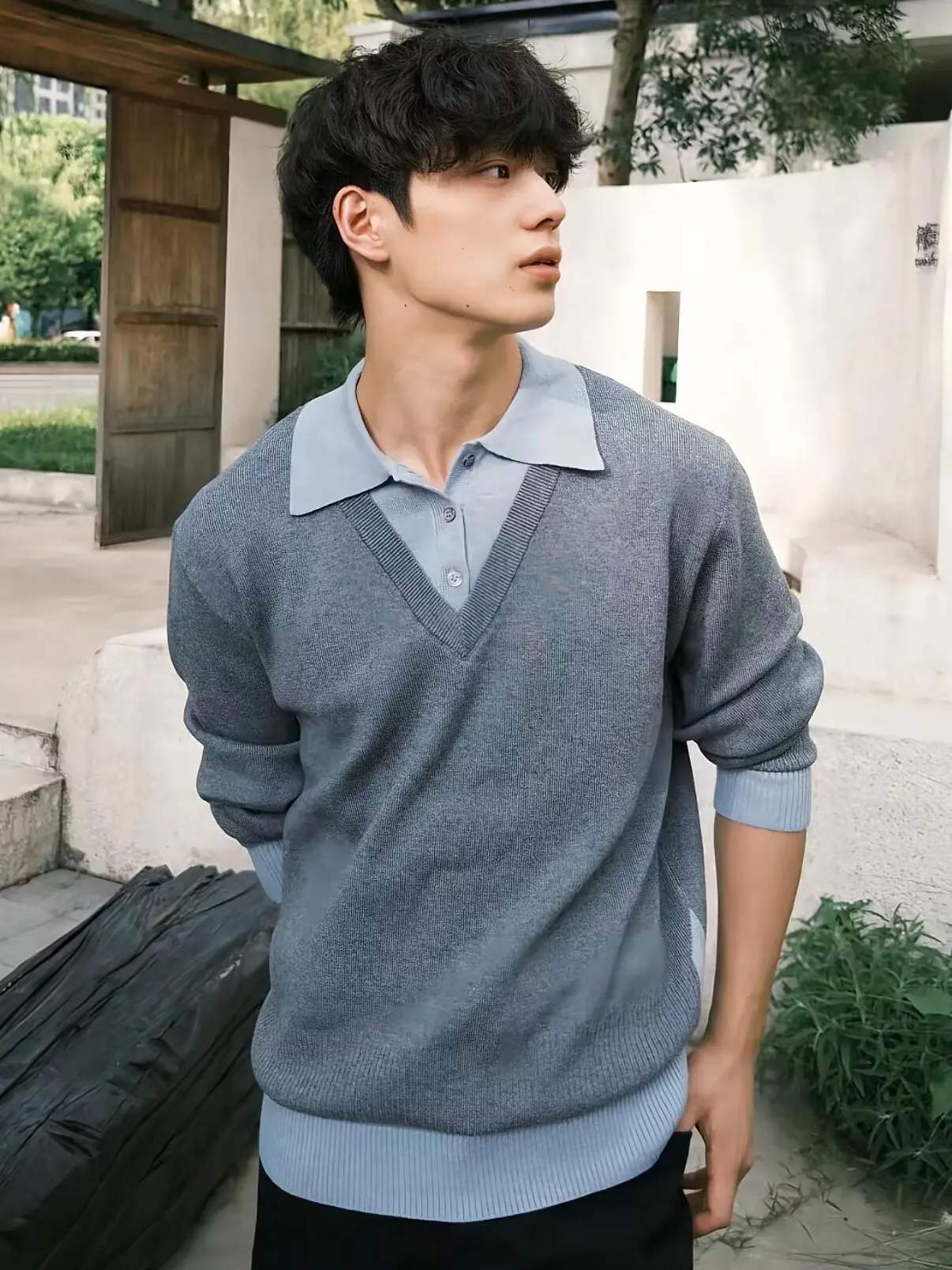 

ay V-Ne Knitwear Long Sve ex Early Autumn American Sle irt Cleanfit Polyester Fiber Casual Warm Color