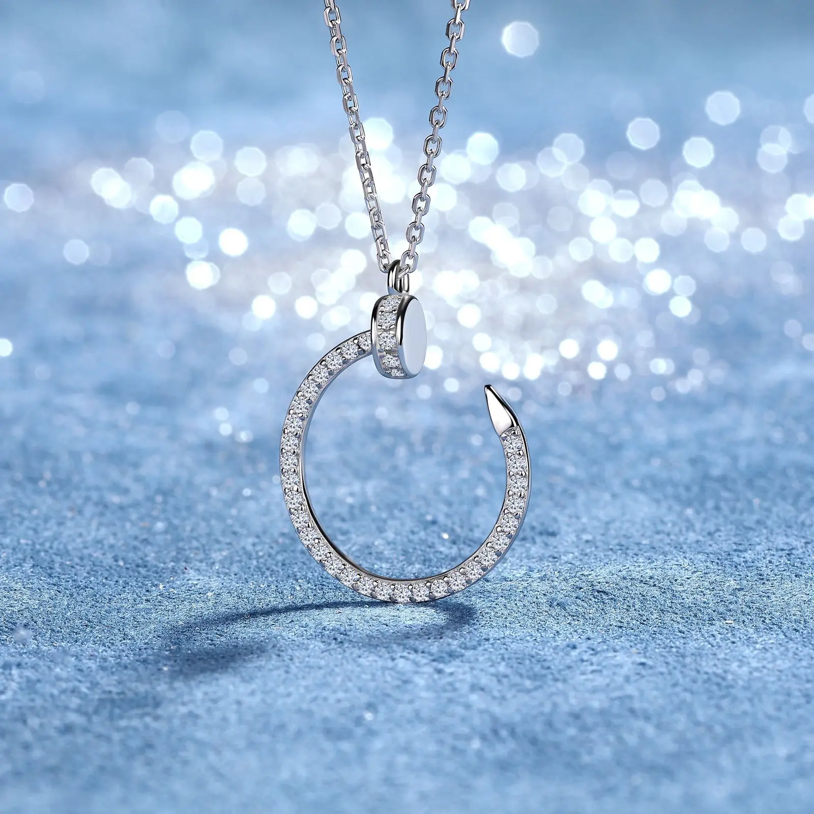 Women S925 Silver Open Crescent Moissanite Necklace Minimalist Niche Casual All-match Clavicle Jewelry