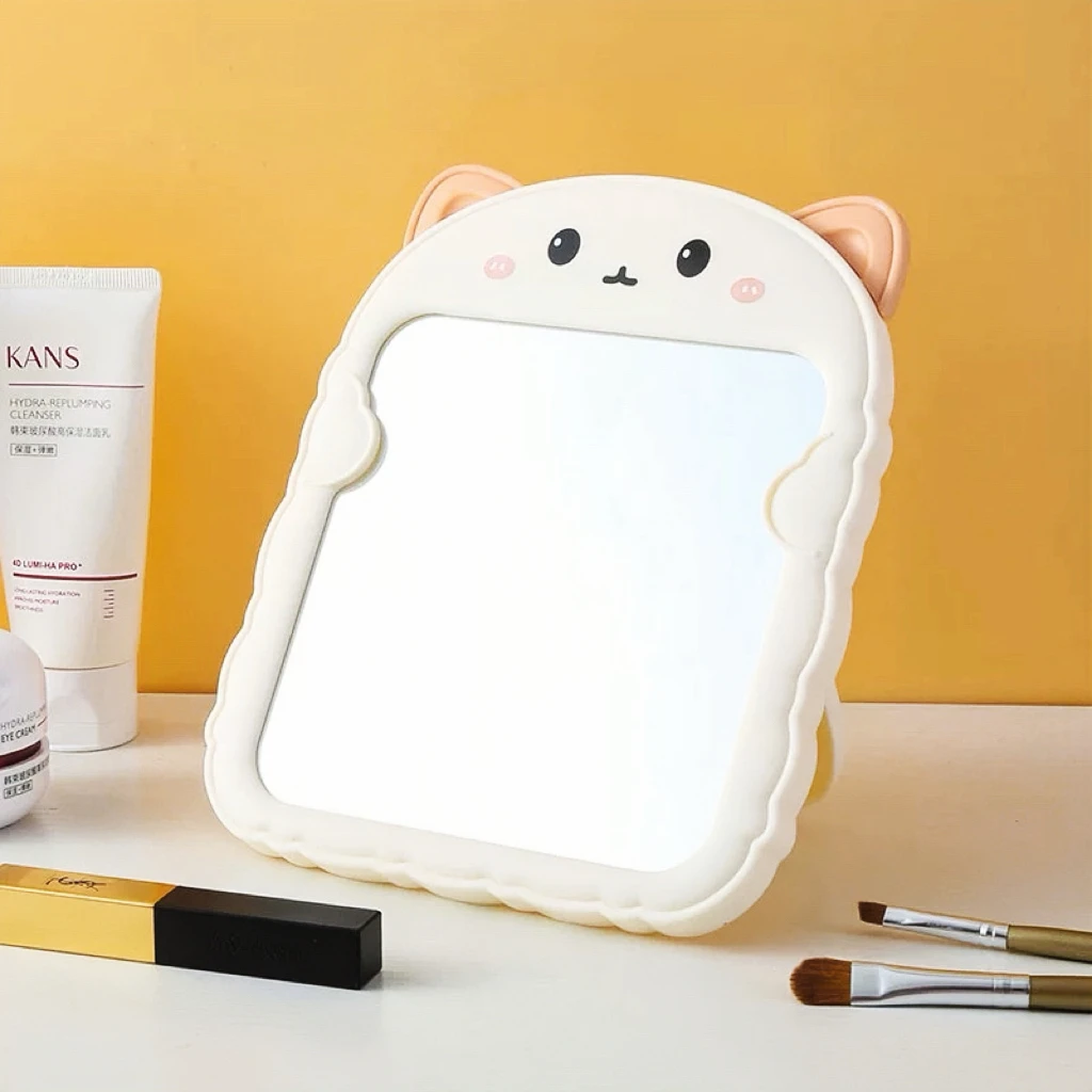 

Stylish Foldable Cat-Ear Makeup Mirror with Polished Plastic Frame, Portable, Durable, Compact, Multi-Color Options for Travel,