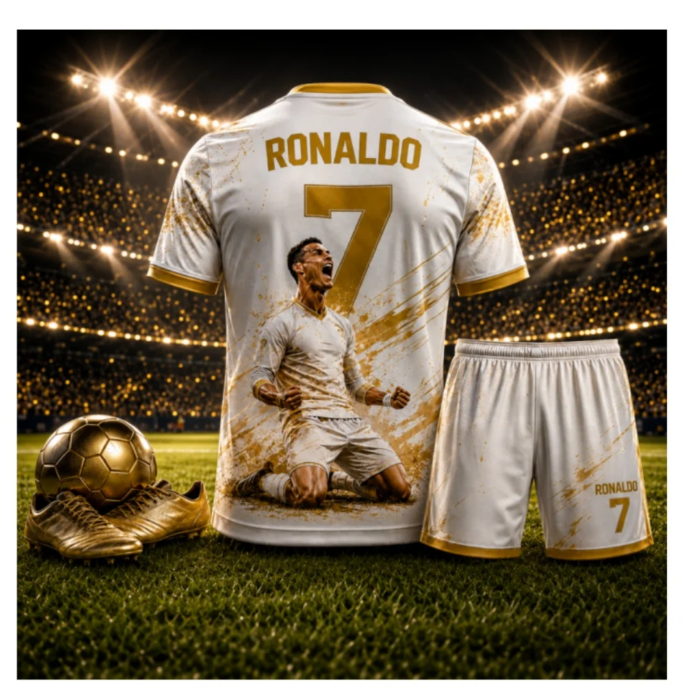 Sommer # CR7 Ronaldo Nr. 7 Fußball-Outfit für Erwachsene und Kinder, Trikot und Shorts, Zweiteiliger Sportanzug für Fans, Eltern-Kind-Kleidung – Detail 6