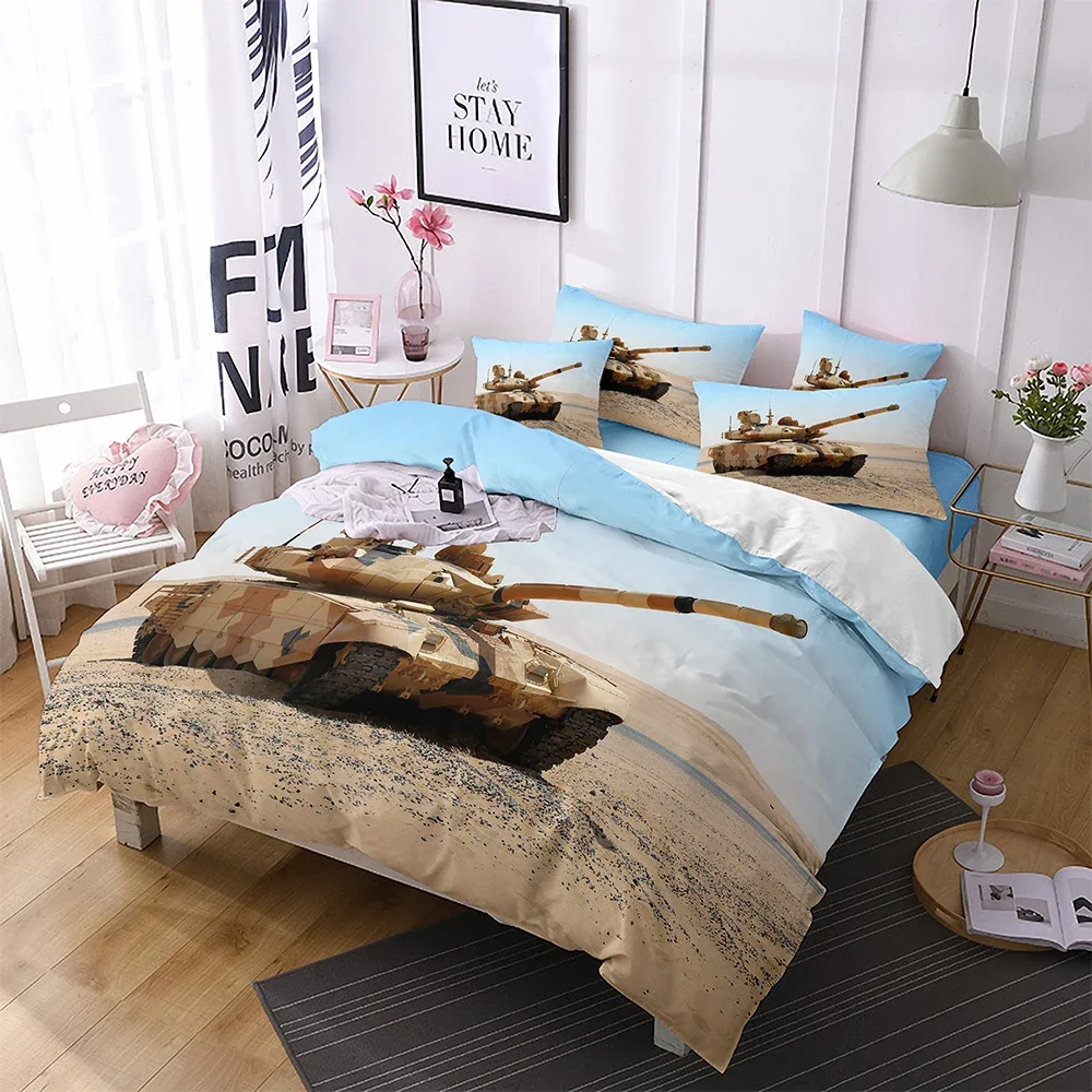 Tank King Queen Duvet Cover Camouflage Military Tank Bedding Set for Teens Adults Weapons of War 2/3pcs Polyester Quilt Cover