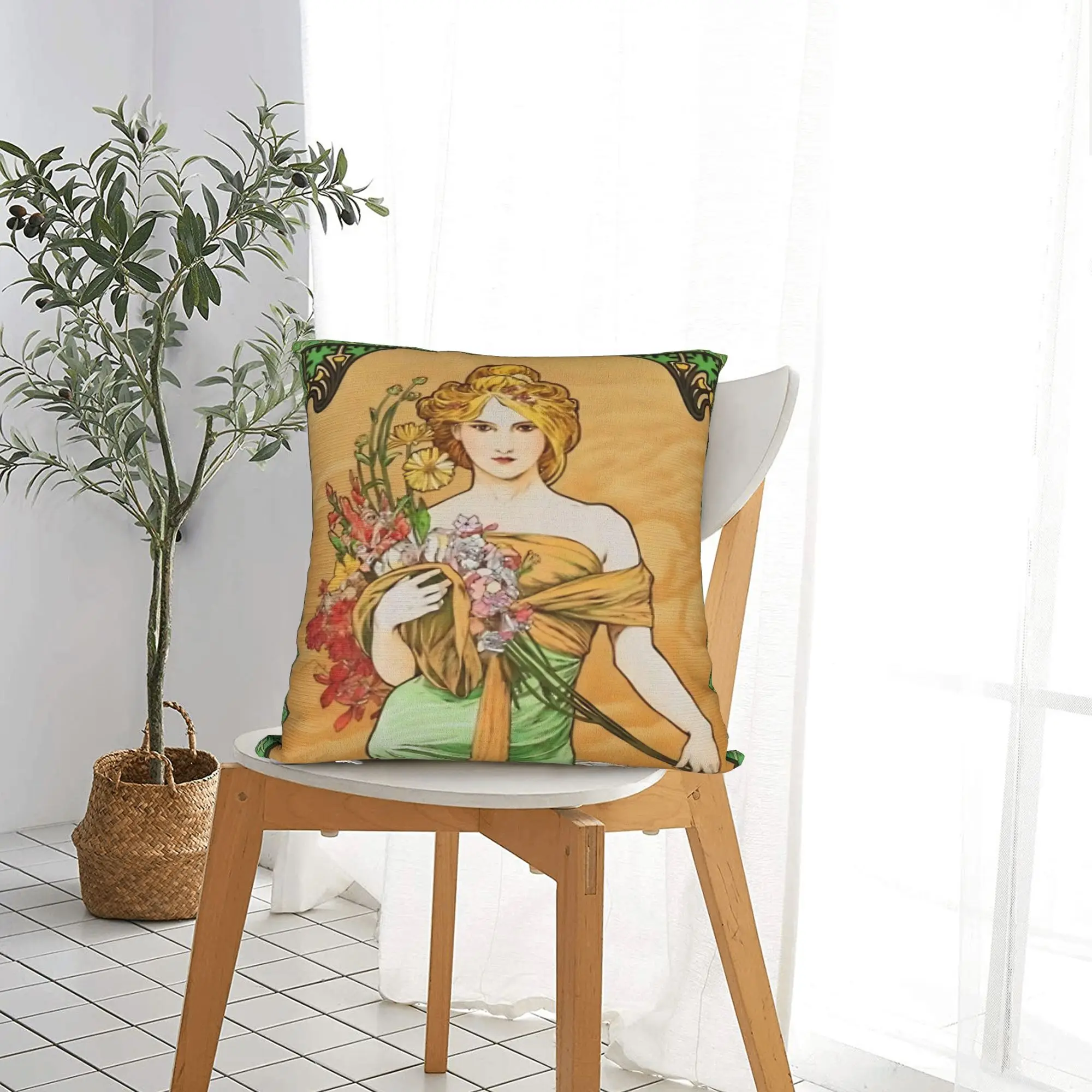 Alphonse mucha moonlight  Square Pillow Covers Polyester Room  Cushion Case Funny Decor Pillowcase 40*40