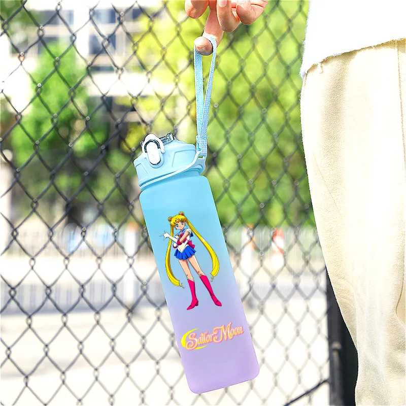 Sailor Moon Cartoon 750ml Large Capacity Gradient Color Plastic Straw Cup Portable Outdoor Sports Childrens Drinking Cup Gifts