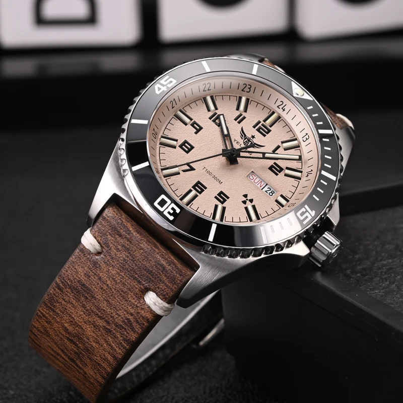 YELANG Men Military Watch 44mm Diver Automatic Mechanical Wristwatch 300M Waterproof Luminous Tubes Sapphire  MIYOTA 8205