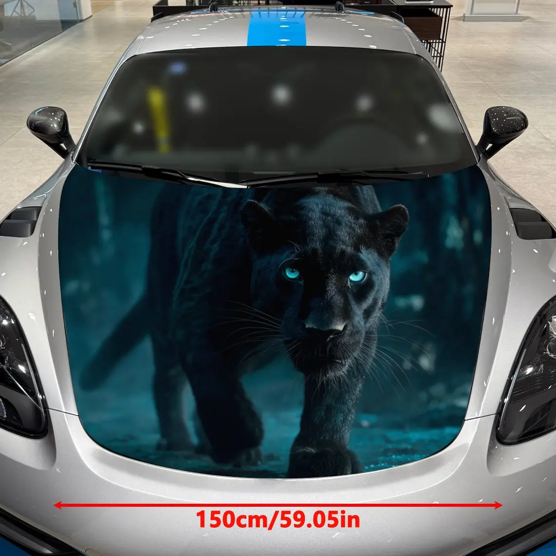 الصيد النمر سيارة هود الفينيل يلتف ملصق ، بولي كلوريد الفينيل مقاوم للماء سيارة بونيه الشارات ، ملصقات ذاتية اللصق مقاومة للخدش ل Eng #2