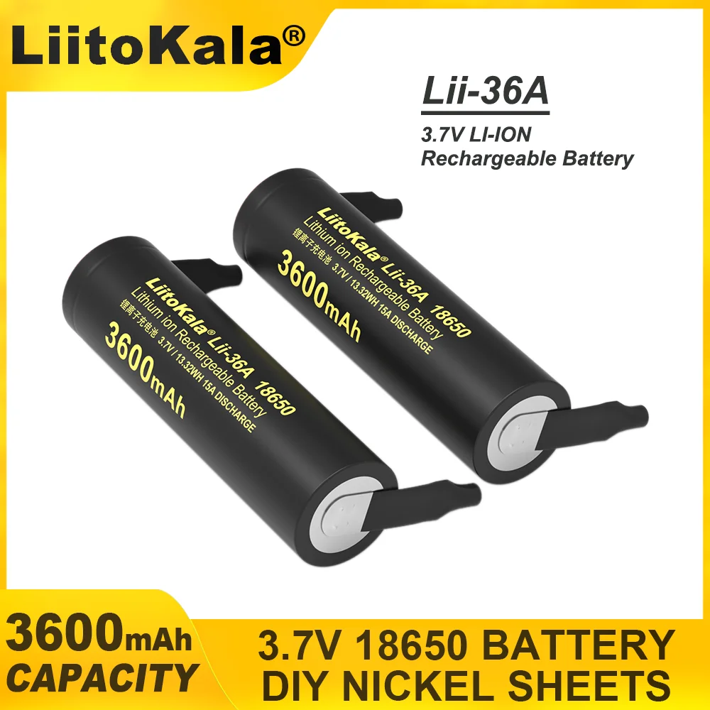 Liitokala 100% New Original Lii-36A 18650 Li-ion Rechargeable battery 3.7V 3600mAh batteries DIY Nickel for Mobile power