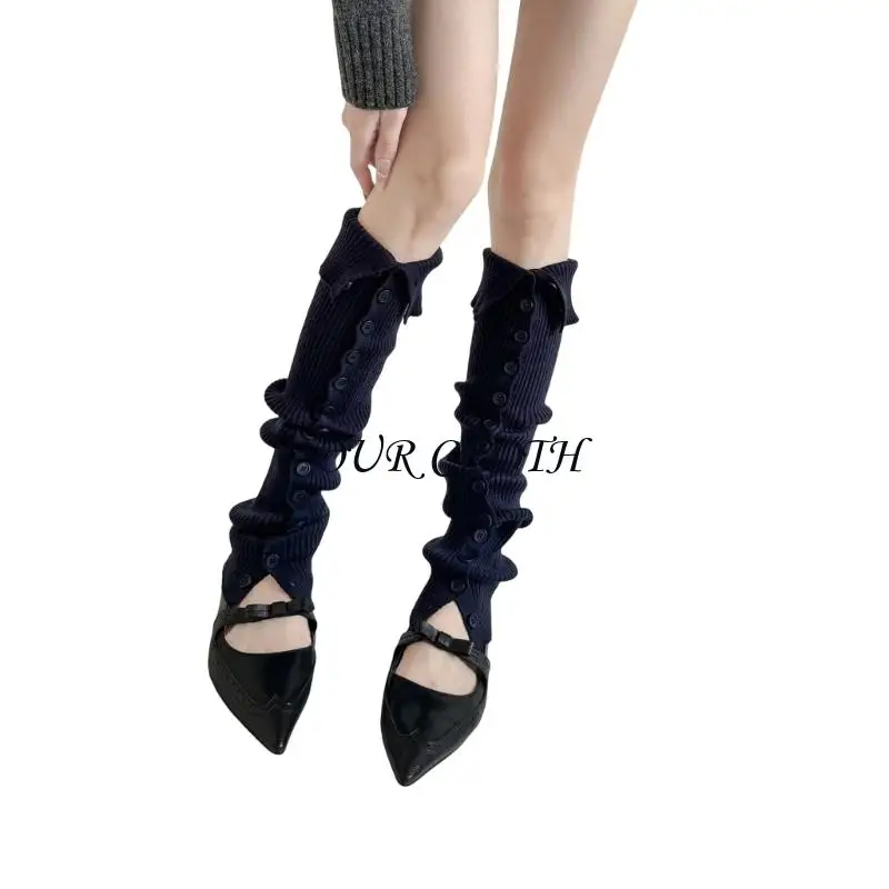 Thermal Acrylic Leg Covers Retro Button Design Lightweight Winter Fashion Item Y1AC