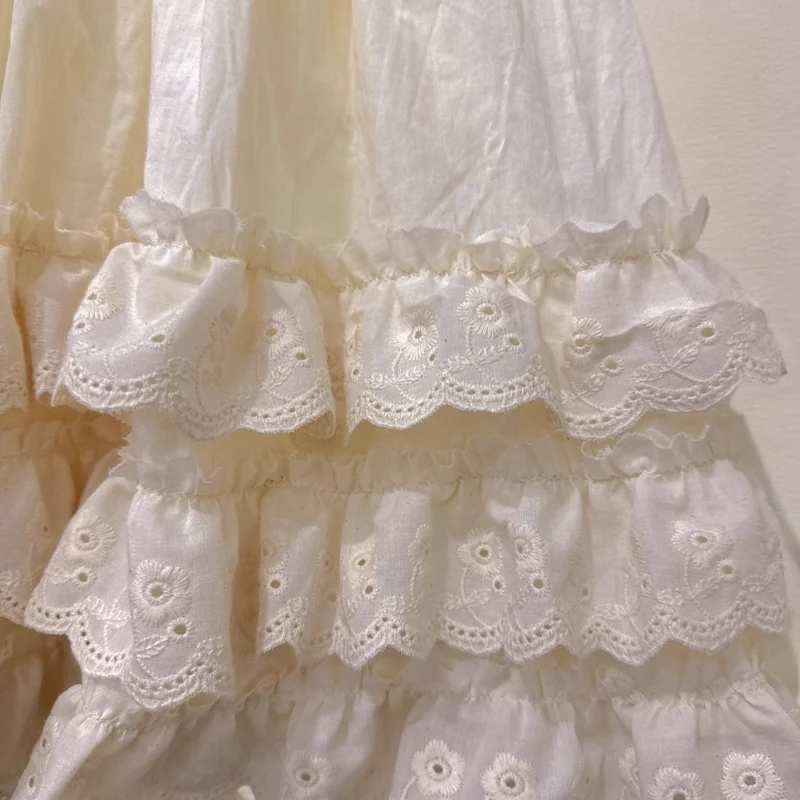 Forest style fresh and cute elastic waist lace trim cake dress  white skirt  kawaii  micro skirt Y2K skirt