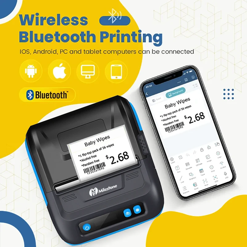 

2-in-1 Receipt&Label Thermal Printer for Retail Shop Warehouse Use, 80mm Portable Bluetooth Thermal Printer with Storage Bag