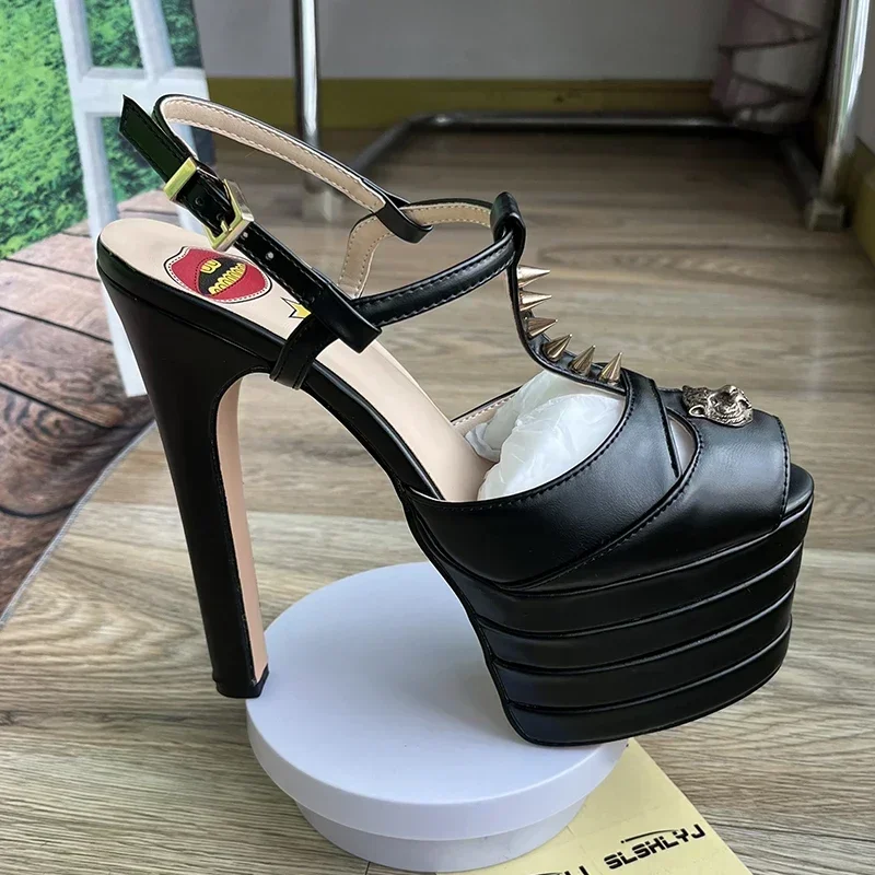 Fish Mouth Rivet 16cm High Heel Sandals Platform Party Wedding Ball T-stage Women Shoes High Quality Large 43summer Female Shoes