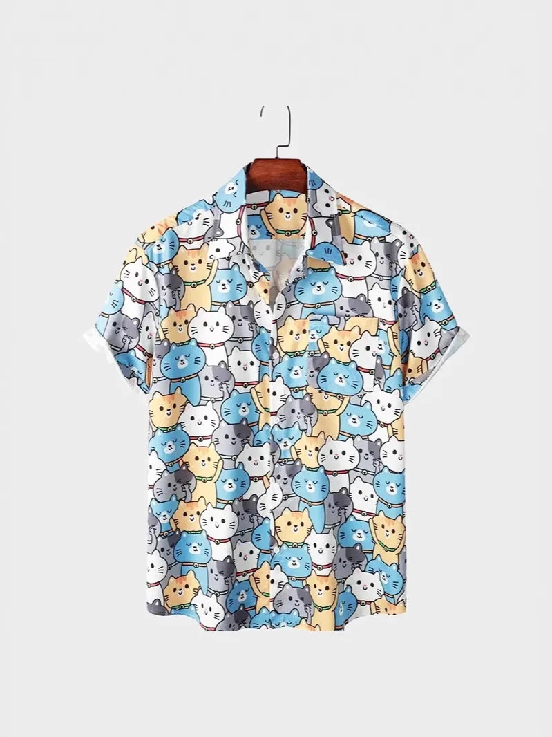 

Воротник с цифровым принтом ort Sve Мужской однотонный повседневный свободный крой из полиэстера с принтом Европейский Sle No ket