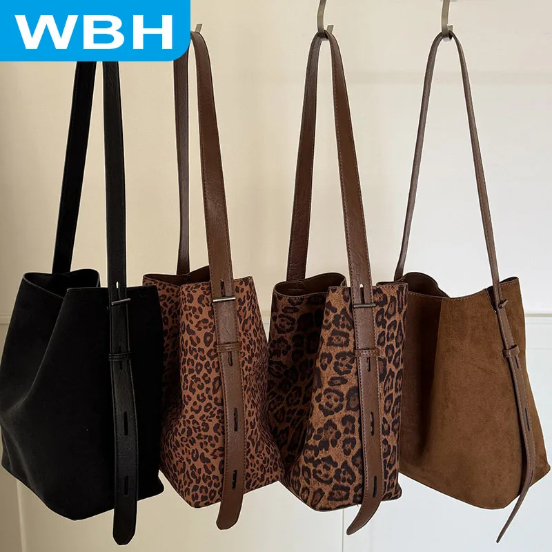 Bolso tipo cubo con estampado de leopardo retro - bolso bandolera versátil - bolso de hombro diagonal - bolso tote para mujer - textura de gamuza sintética