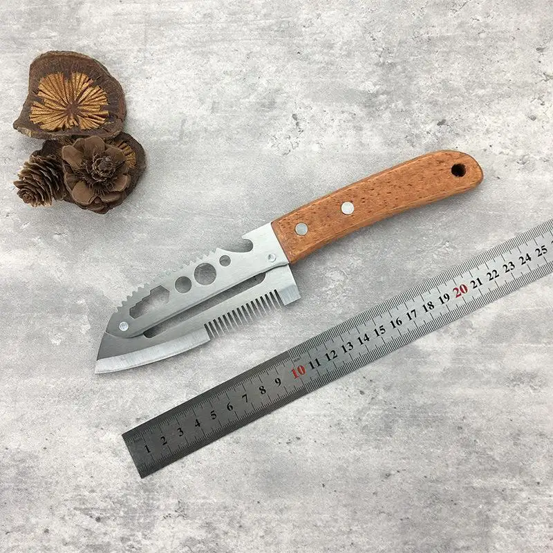 7-in-1 Paring Knife Ergonomic Wood Handle Knife Stainless Steel Vegetable Peeler With Wooden Handle Fruit Potato Peeler