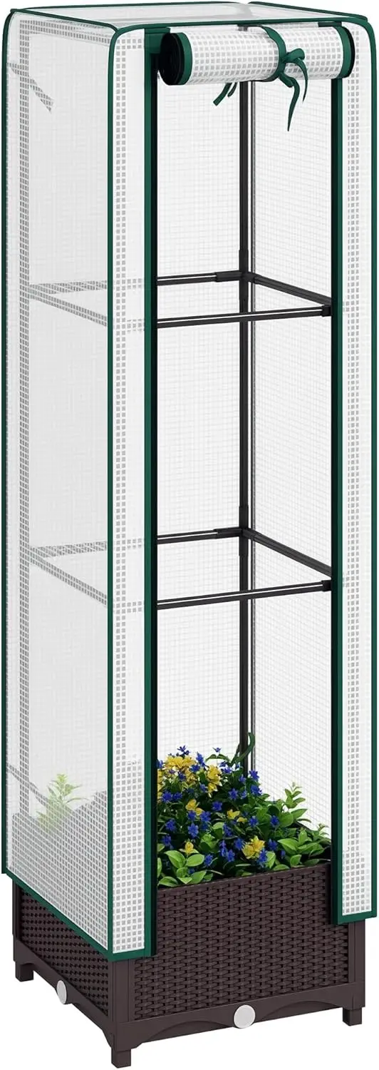 

Пластиковая приподнятая садовая кровать с решеткой, уличный горшок с полиэтиленовым чехлом для теплицы, дренажными отверстиями и дверцами на молнии для альпинины
