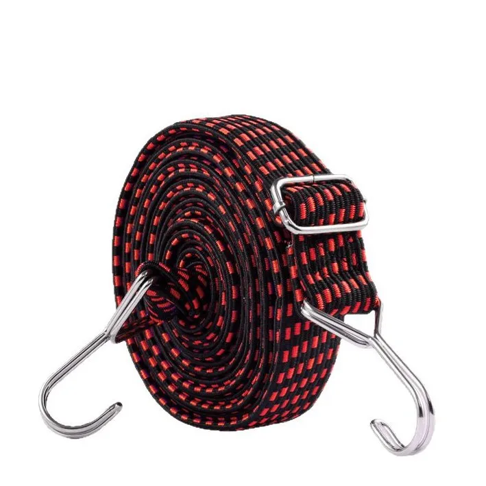 Adjustable High Elastic Bungee Strap 3cm Wide Latex Cargo Tie Down Belt with Metal Hooks for Motorcycle Luggage Bundling