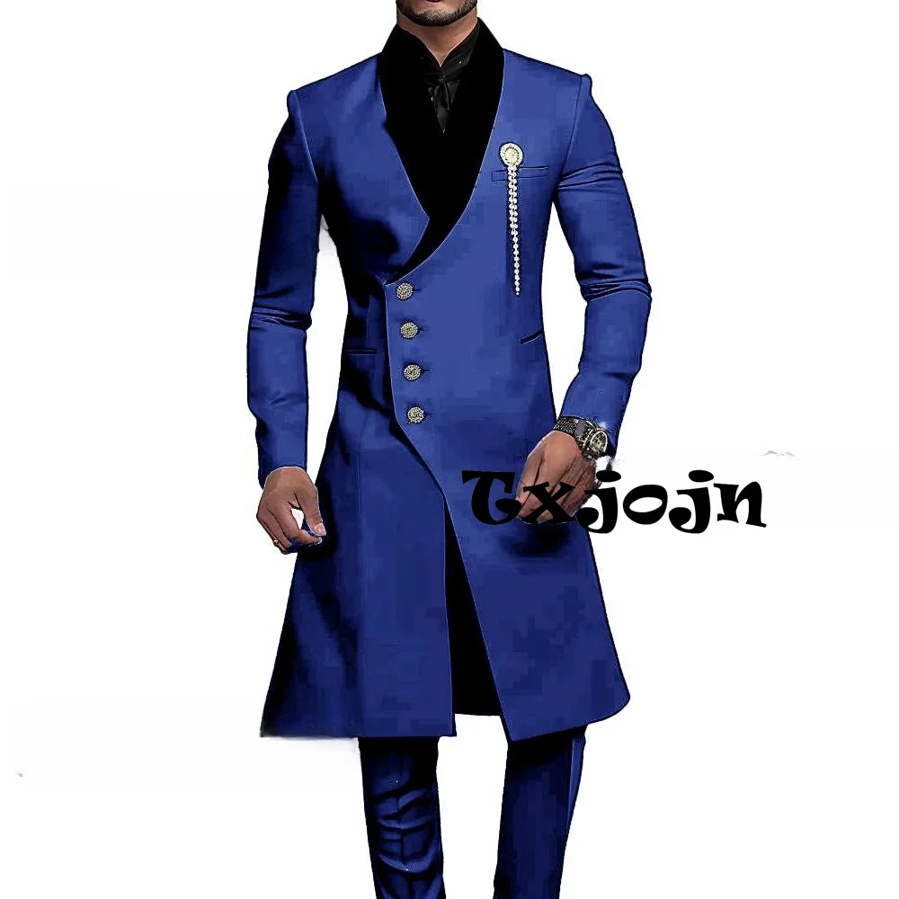 African Fashionable Long Suit Set Wedding Groom Dresswear Hot Sale Men's 2 Pieces Birthday Party Mature New Customized Tuxedo