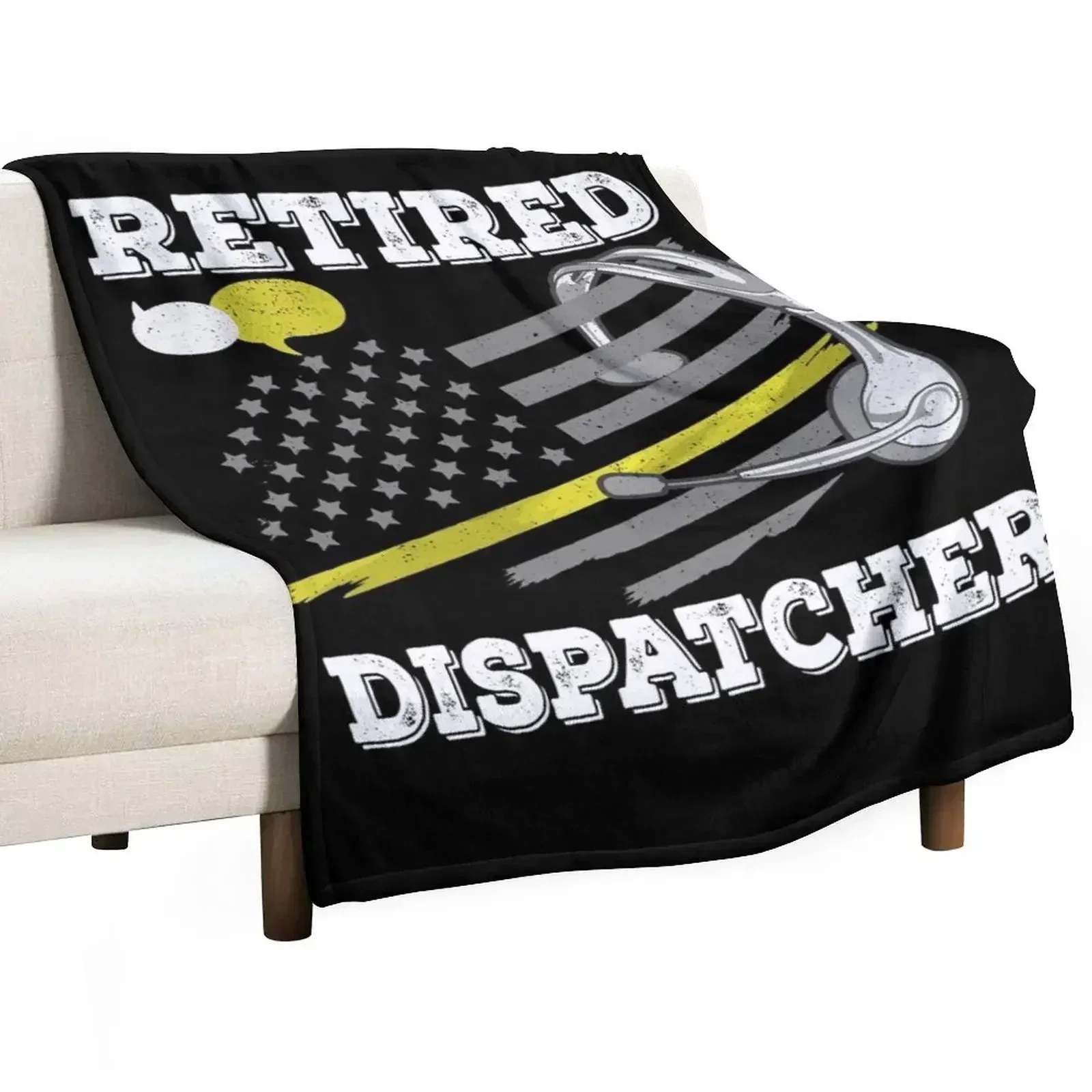 

Proud Retired Dispatcher Gift - Thin Yellow Line - American Flag - Retirement Throw Blanket Camping Sleeping Bag Beach Blankets