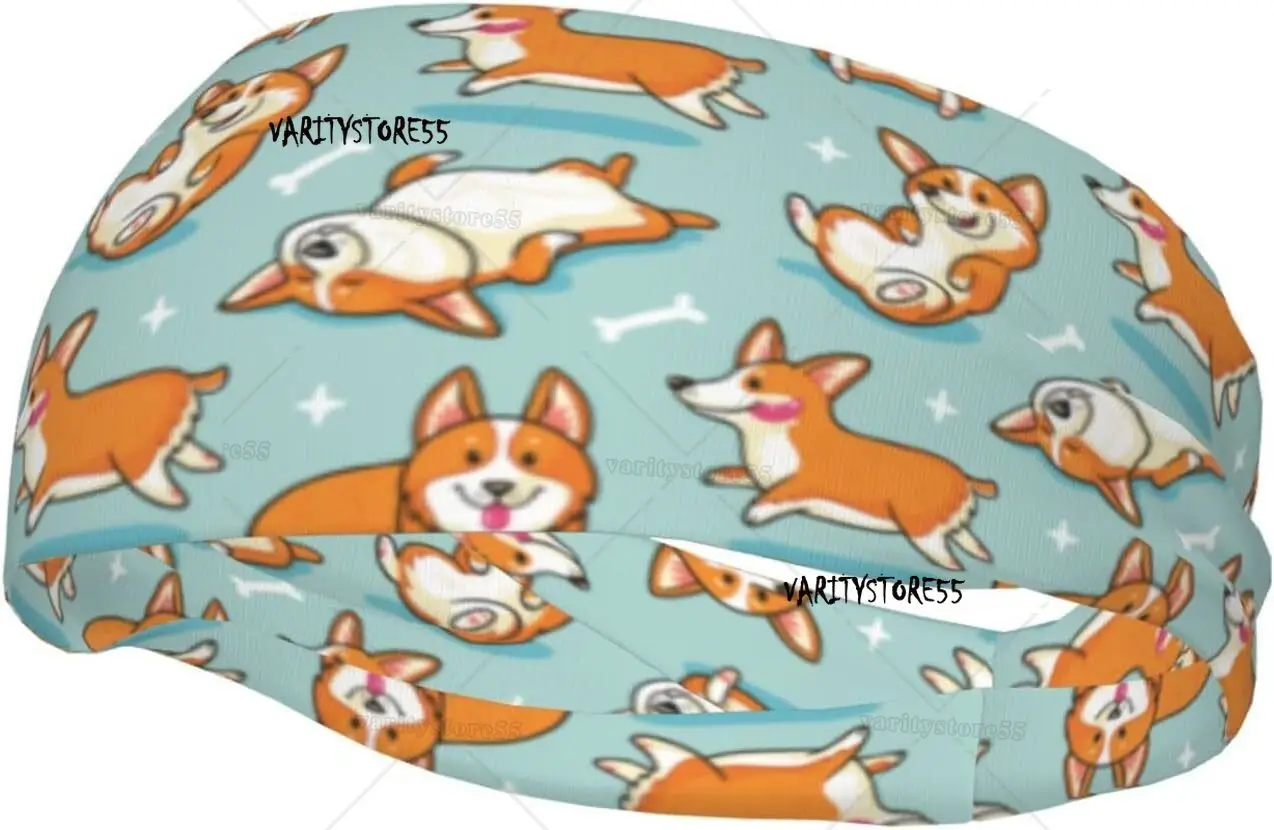 

Headband for Women Mens Cute Corgi Seamless Pattern Running Sweatband Elastic Sweatband for Exercise
