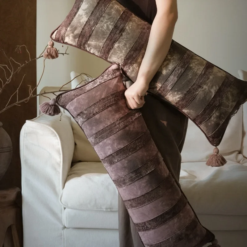 Gray Purple Pillows Long Cushion Case Retro Luxury Art Decorative Pillow Cover For Sofa Chair Home Decorations