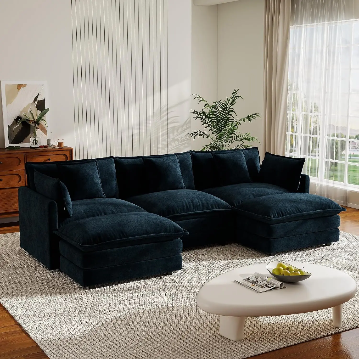 Modular U Shaped Sectional Sofa, 5 Seater Comfy Cloud With Movable Ottoman For Living Room, 111.5
