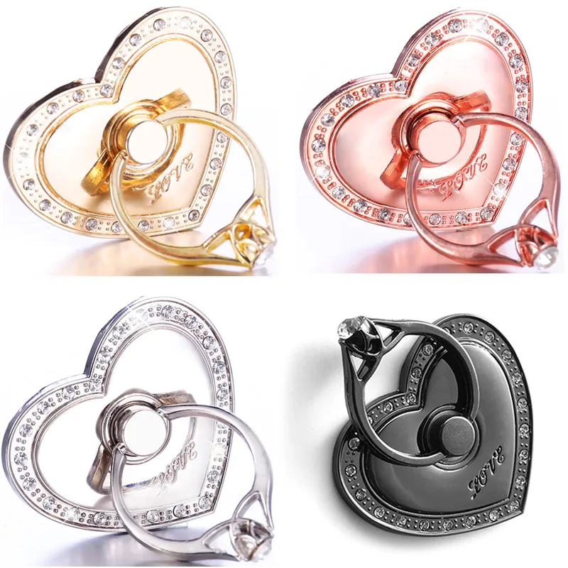 1pcs Diamond Peach Heart Metal finger Rings Phone holder phone Universal Support Accessories For Samsung Galaxy for iphone