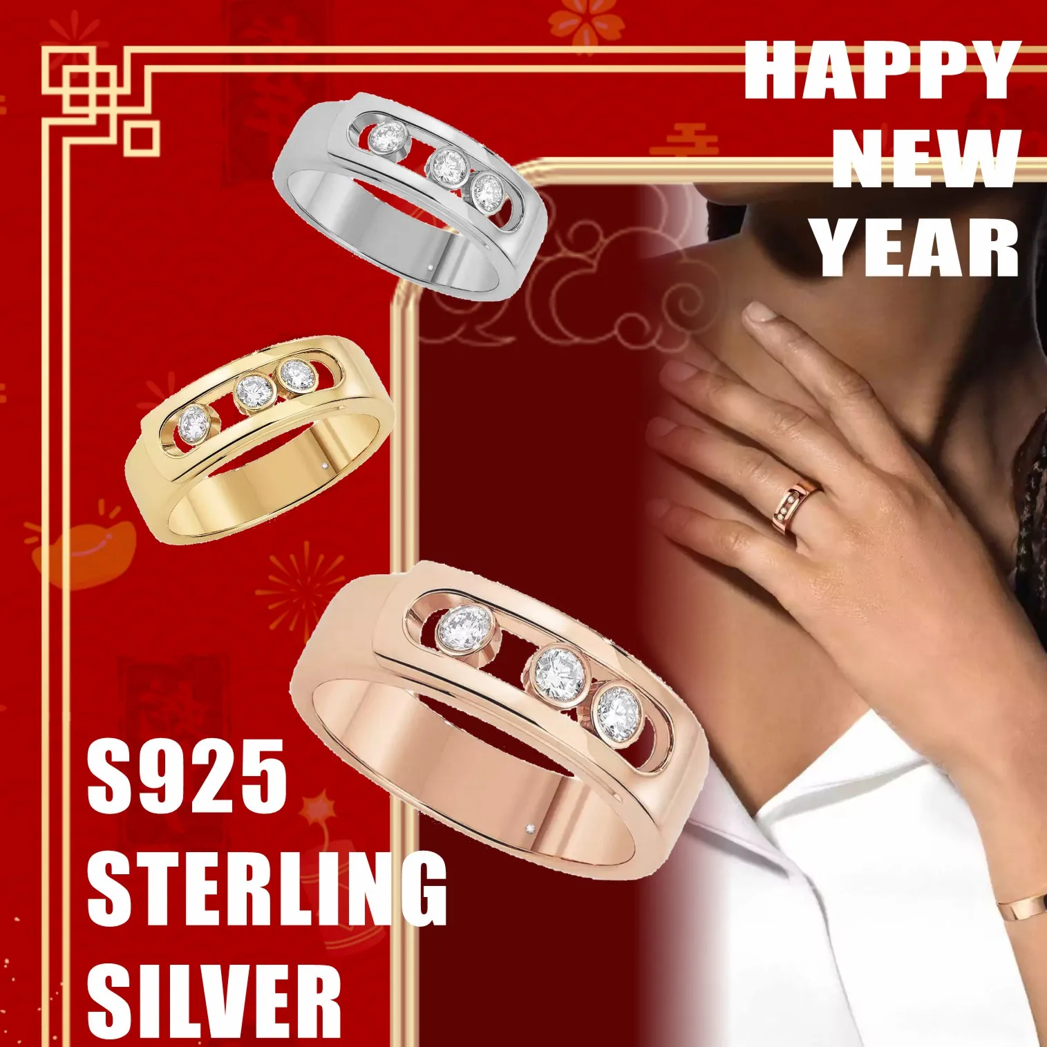 S925 Sterling Silver Couple Rings Move Noa Mobile Diamond Wedding Rings Fashion Classic Luxury Jewelry