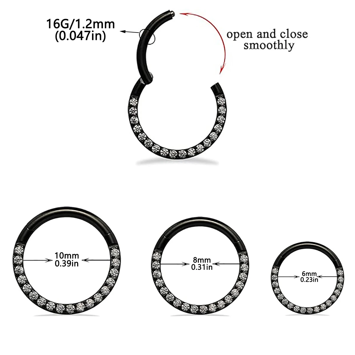 Nose Ring Hinged Segment Ear Cartilage Tragus Earrings Hoop Septum Clicker Piercing Jewelry CZ Zircon Nose Rings Gift for Women