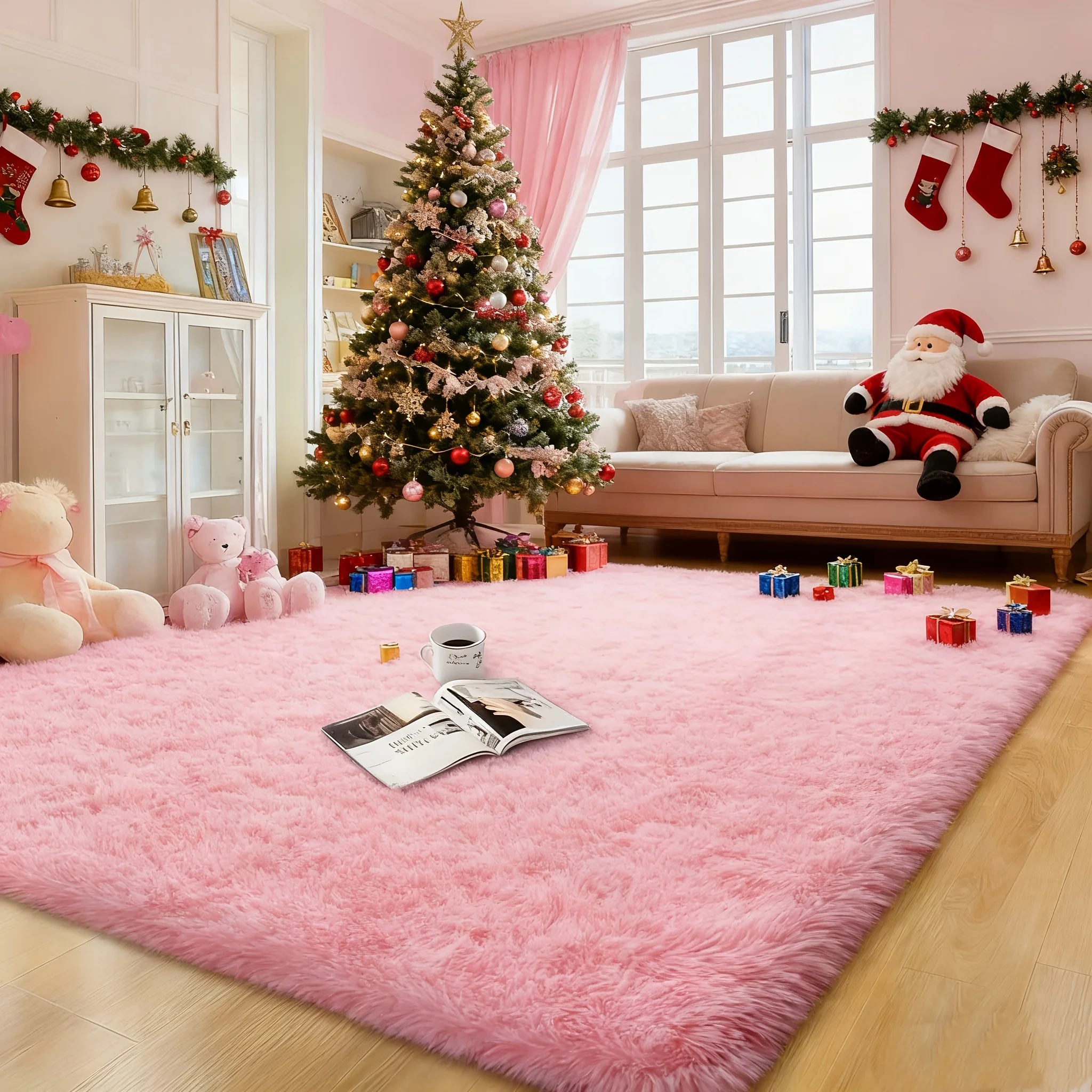 

Мягкий розовый ковер с ворсом для гостиной, 1 шт., с наклейками для декора, для спальни, гостиной, общежития, отеля, домашнего декора, эстетичный дизайн
