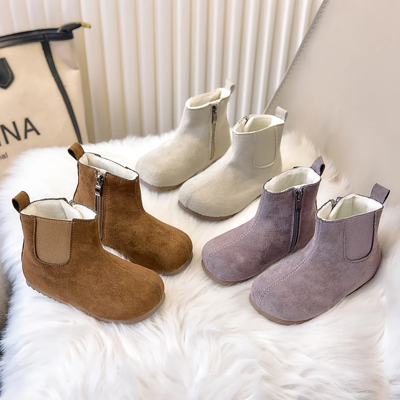 Girls Short Leather Boots Korean Style Children Retro Princess Boots Soft Sole Kids Casual Ankle Boots Non-slip Size 23-35