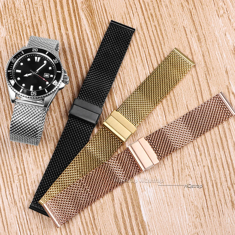 Universal Milanese Loop Strap Silver Metal Stainless Steel Quick Release Replacement Smart Watch Band Bracelet 18mm 20mm 22mm