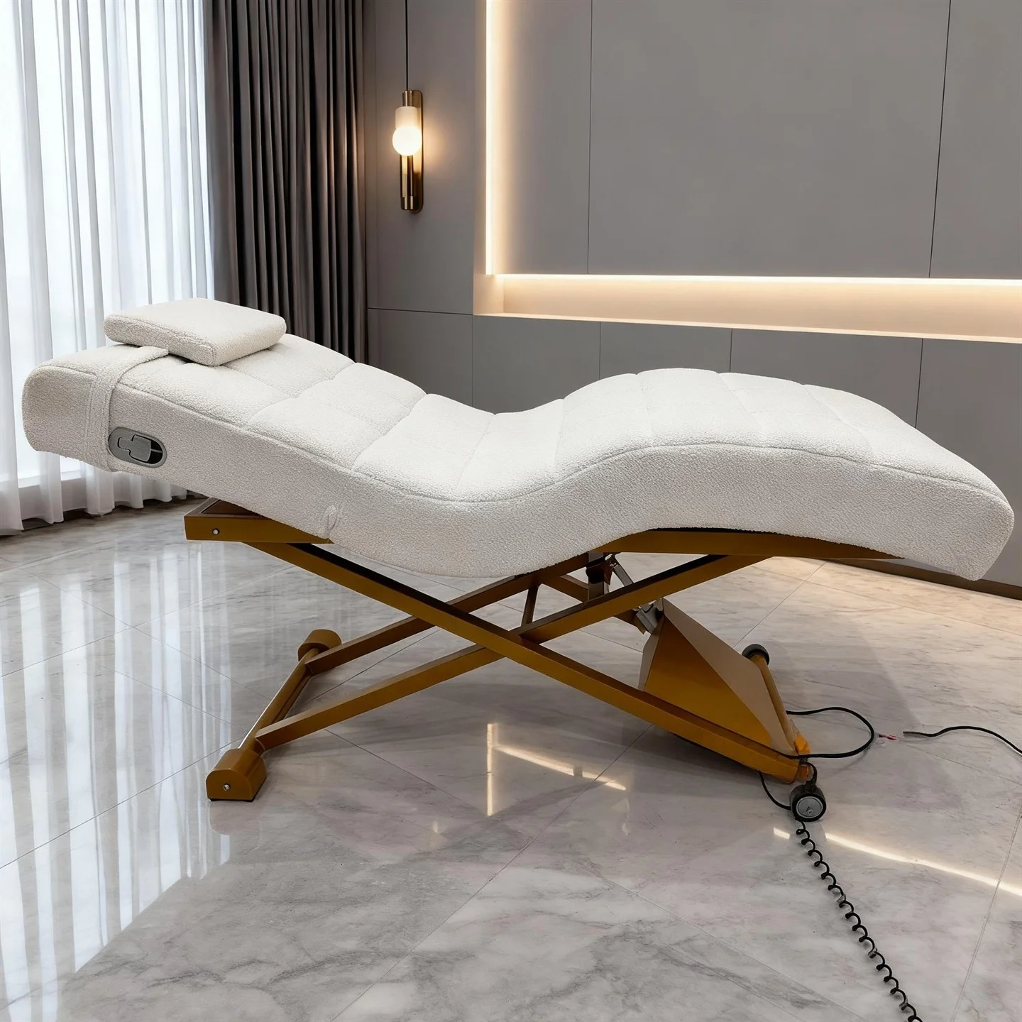 #￥forYicheng Beauty Wholesale Custom Luxury White Curved Velvet Facial Bed Spa Massage Lash Bed for Beauty Salon